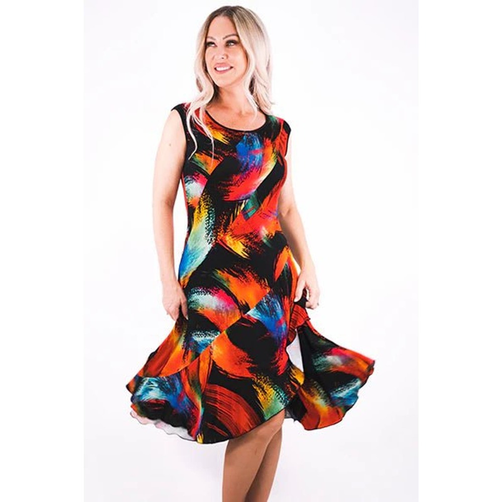 Women's Swing Dress Size XXL Black Multicolor Color Print Michael Tyler NWT